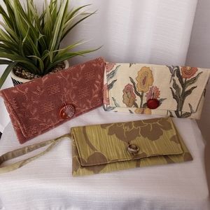 CAHOOTS HANDBAGS Clutches Set of 3 Mauve, Spring Flowers, Green Wristlet